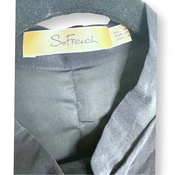 [ SO FRENCH ] Black 100% silk ruffle breast tailored shirt dress: MED : like new - Picture 7 of 7